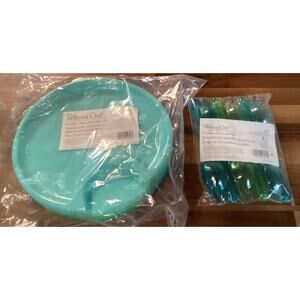 New Pampered Chef Outdoor Party Plates 10" Set of 6 & Outdoor Utensil Set
